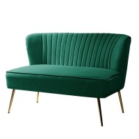 Tina'S Home Contemporary Velvet Loveseat Sofa, Upholstered Loveseat Couch With Golden Metal Legs, Small Tufted 2-Seat Sofa Armless Love Seat For Living Room, Bedroom, Apartment Small Spaces, Green