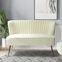Tina'S Home Contemporary Velvet Loveseat Sofa, Upholstered Loveseat Couch With Golden Metal Legs, Small Tufted 2-Seat Sofa Armless Love Seat For Living Room, Bedroom, Apartment Small Spaces, Green