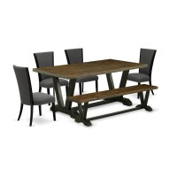 East West Furniture V677VE6506 6 Piece Kitchen Table Set 4 Dark Gotham Grey Linen Fabric Comfortable Chair with Nailheads and