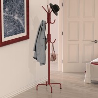 Simple Houseware Standing Coat And Hat Hanger Organizer Rack 12 Hooks Red