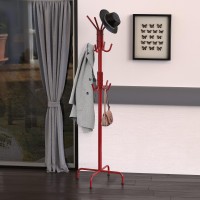 Simple Houseware Standing Coat And Hat Hanger Organizer Rack 12 Hooks Red