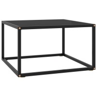 Vidaxl Modern Black Coffee Table With Tempered Glass Top And Powder-Coated Steel Base, Square Shape, 23.6