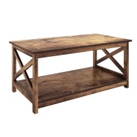 Rainbow Sophia Coffee Table, Modern Farmhouse Wood Coffee Table With 2-Tier Storage, 40 Inch, Rustic