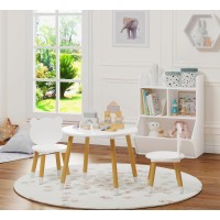 Utex Kids Wood Table And Chair Set, Kids Play Table With 2 Chairs,3 Pieces Kids Round Table For Toddlers, Girls, Boys,White