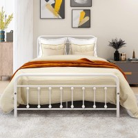 Diolong Full Size Bed Frame With Headboard And Footboard Metal Bed Frame Full/Vintage Sturdy/Mattress Foundation/No Box Spring Needed (Full, White)