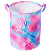 Beinou Mermaid Laundry Hamper 43.3L Waterproof Storage Basket Collapsible Toy Basket Canvas Organizer Basket With Handles For Kids Bedroom Baby Nursery Clothes