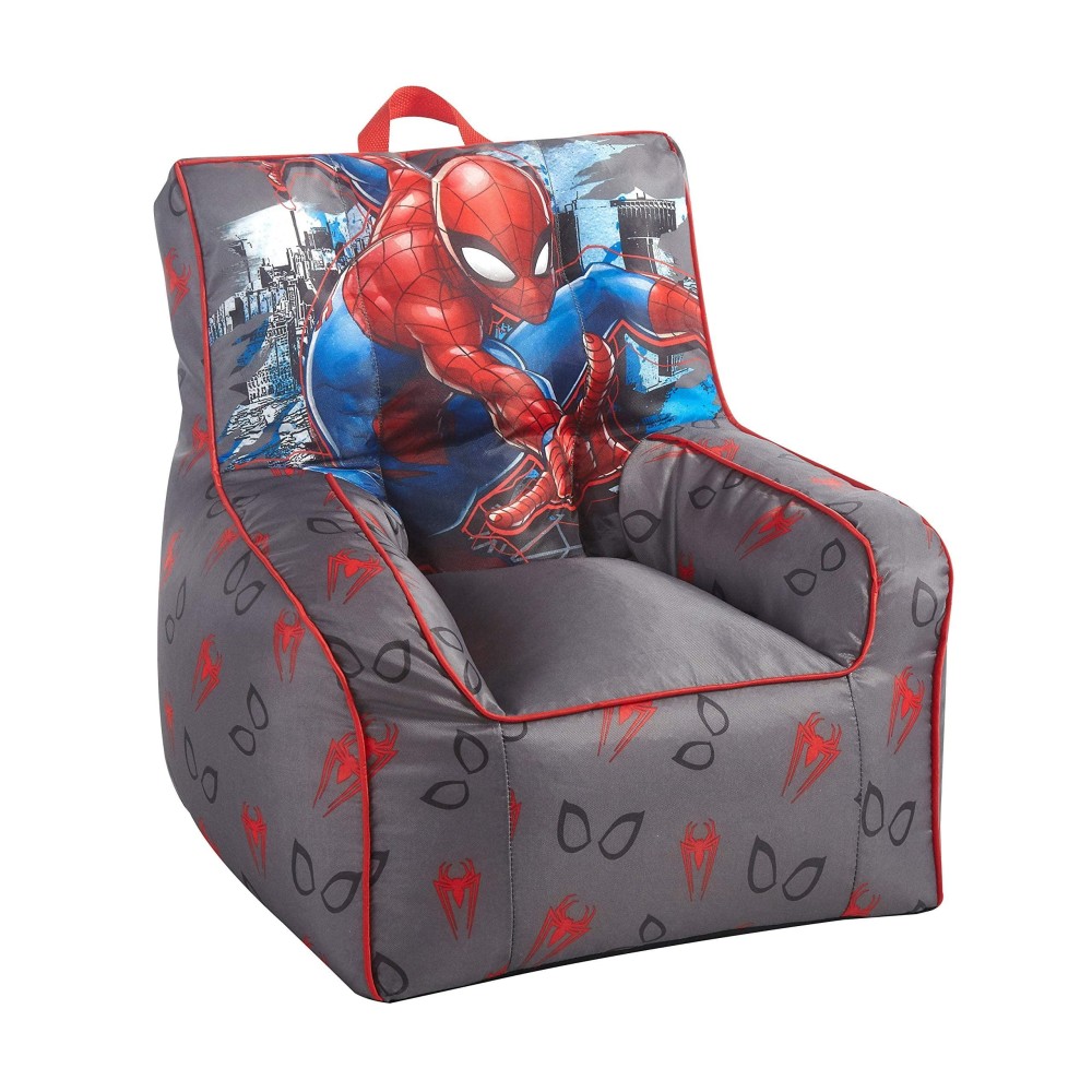 Idea Nuova Marvel Spiderman Toddler Nylon Bean Bag Chair With Piping & Top Carry Handle, Large