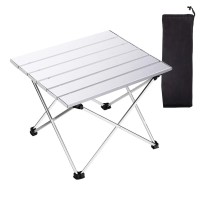 Tesouro Portable Camping Table,Folding Side Table Aluminum Top For Outdoor Cooking, Hiking, Travel, Picnic (Small, Sliver)