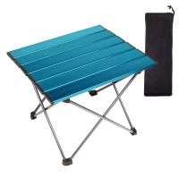 Tesouro Portable Camping Table,Folding Side Table Aluminum Top For Outdoor Cooking, Hiking, Travel, Picnic (Small, Blue)