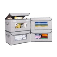 Univivi [4-Pack] Fabric Storage Boxes Collapsible Storage Bins With Lids And Handles Organizer Basket For Shelves Nursery Bedroom(Gray, 14.4''X10''X8.3'')