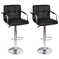 vidaXL Bar Stools 2 Pcs, Height Adjustable Bar Seat, Counter Height Stools, Island Stools for Dining Room, Industrial Style, Black Faux Leather