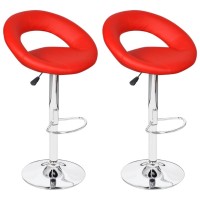vidaXL Bar Stools 2 Pcs, Height Adjustable Bar Seat, Counter Height Stools, Island Stools for Pub Dining Room, Industrial Style, Red Faux Leather