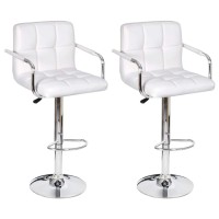 vidaXL Bar Stools 2 pcs, Height Adjustable Bar Seat, Counter Height Stools, Island Stools for Pub Kitchen, Industrial, White Faux Leather