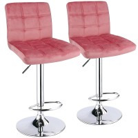 Modern Square Adjustable Bar Stools With Back,Set Of 2,Counter Height Swivel Stool (Velvet Pink)