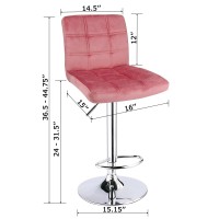 Modern Square Adjustable Bar Stools With Back,Set Of 2,Counter Height Swivel Stool (Velvet Pink)