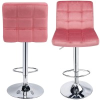 Modern Square Adjustable Bar Stools With Back,Set Of 2,Counter Height Swivel Stool (Velvet Pink)