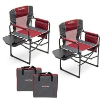 Sunnyfeel Camping Directors Chair, Heavy Duty,Oversized Portable Folding Chair With Side Table, Pocket For Beach, Fishing,Trip,Picnic,Lawn,Concert Outdoor Foldable Camp Chairs 2 Pack (Red-2Set)