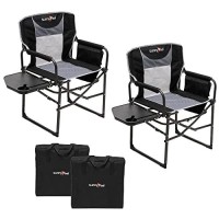 Sunnyfeel Camping Directors Chair, Heavy Duty,Oversized Portable Folding Chair With Side Table, Pocket For Beach, Fishing,Trip,Picnic,Lawn,Concert Outdoor Foldable Camp Chairs 2 Pack (Black-2Set)