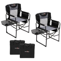 Sunnyfeel Camping Directors Chair, Heavy Duty,Oversized Portable Folding Chair With Side Table, Pocket For Beach, Fishing,Trip,Picnic,Lawn,Concert Outdoor Foldable Camp Chairs 2 Pack (Black-2Set)