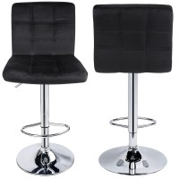 Modern Square Pu Leather Adjustable Bar Stools With Back, Set Of 2,Counter Height Swivel Stool By Leopard ( Velvet Black)