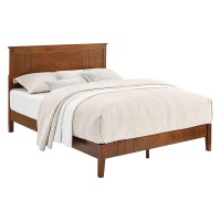 Musehomeinc Mid-Century Modern Solid Wooden Platform Bed With Adjustable Height Headboard For Bedroom,Queen Size Wooden Bed Frame With Headboard,Wood Slat Support & No Box Spring Needed