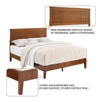 Musehomeinc Mid-Century Modern Solid Wooden Platform Bed With Adjustable Height Headboard For Bedroom,Queen Size Wooden Bed Frame With Headboard,Wood Slat Support & No Box Spring Needed