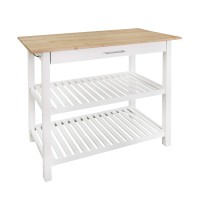 Casual Home Kitchen Island With Solid American Cherry Top, White & Cherry Natural