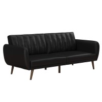 Novogratz Brittany 82 Inch Futon Sofa Bed In Faux Leather Upholstered Couch Sleeper With Tufted Back Midcentury Modern Black