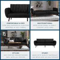 Novogratz Brittany 82 Inch Futon Sofa Bed In Faux Leather Upholstered Couch Sleeper With Tufted Back Midcentury Modern Black