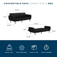 Novogratz Brittany 82 Inch Futon Sofa Bed In Faux Leather Upholstered Couch Sleeper With Tufted Back Midcentury Modern Black