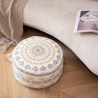 ABOUND LIFESTYLE Boho Decorative Unstuffed Pouf - Farmhouse Casual Ottoman Pouf Cover. Handwoven Foot Rest/Cushion Cover ONLY (Yellow)