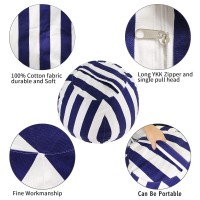 Miaowater 2 Pcs Stuffed Animal Storage Bean Bag Chair Cover, Cotton Canvas Beanbag With Zipper For Organizing Kid'S And Adults Room Vertical Stripe Blue 24