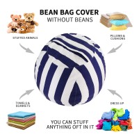 Miaowater 2 Pcs Stuffed Animal Storage Bean Bag Chair Cover, Cotton Canvas Beanbag With Zipper For Organizing Kid'S And Adults Room Vertical Stripe Blue 24