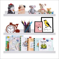 Azsky White Kids Bookshelf Floating Shelves Wall Mounted 24 Inches Long Nursery Wooden Book Shelves For Toys Storage Picture Led