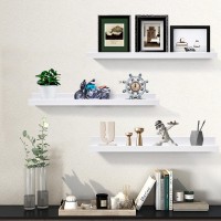 Azsky White Kids Bookshelf Floating Shelves Wall Mounted 24 Inches Long Nursery Wooden Book Shelves For Toys Storage Picture Led