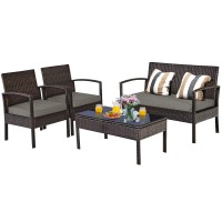 Dortala 4 Piece Patio Furniture Set, Outdoor Rattan Wicker Conversation Set With Cushion & Coffee Table, Chairs And Table Set For Courtyard Balcony Garden, Brown