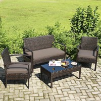 Dortala 4 Piece Patio Furniture Set, Outdoor Rattan Wicker Conversation Set With Cushion & Coffee Table, Chairs And Table Set For Courtyard Balcony Garden, Brown