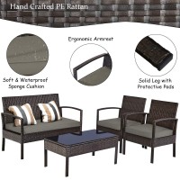 Dortala 4 Piece Patio Furniture Set, Outdoor Rattan Wicker Conversation Set With Cushion & Coffee Table, Chairs And Table Set For Courtyard Balcony Garden, Brown