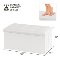 Youdesure White Folding Storage Ottoman Bench, Faux Leather Footrest For Living Room, Storage Bench With Padded Seat For Bedroom, Holds Up To 350Lbs