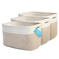 Organihaus Toy Storage Bins 3-Pack Woven Baskets For Storage Decorative Cotton Rope Storage Baskets Towel Basket For Bathroom - Light Honey