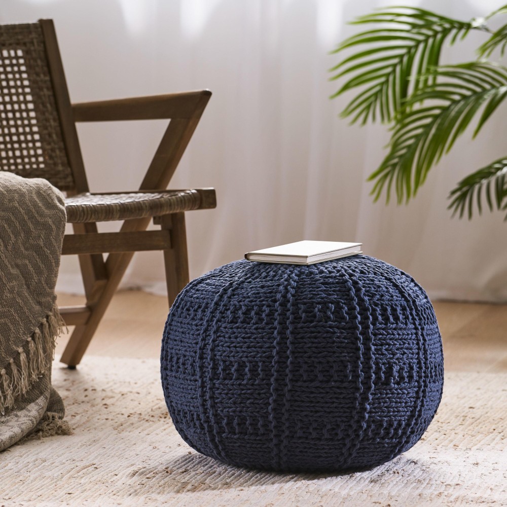 Yuny Handcrafted Modern Fabric Pouf, Navy(D0102H5LR22)