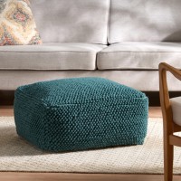 Stene Boho Handcrafted Tufted Fabric Square Pouf, Teal(D0102H5LRAX)