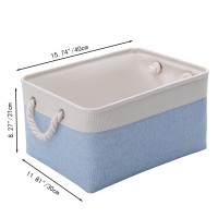 Creadard Fabric Storage Basket Set Of 3, Foldable Linen Storage Box For Nursery And Home, Collapsible Canvas Shelf Basket For Wardrobe Or Bedroom, Blue And White