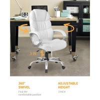 Office Chair Computer High Back Adjustable Ergonomic Desk Chair Executive Pu Leather Swivel Task Chair With Armrests Lumbar Support (White)