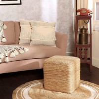 Redearth Cube Pouf Foot Stool Ottoman - Jute Braided Pouffe Poof Accent Sitting Footrest For The Living Room, Bedroom, Nursery, Patio, Lounge & Other Rooms In The Home (14.5??14.5??16?? Natural)