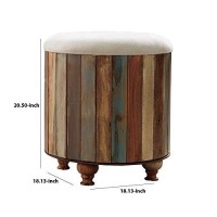 Benjara Round Padded Seat Storage Wooden Ottoman, Multicolor