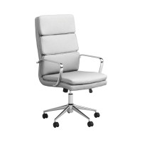 Benjara 43 Inch Leatherette Office Chair With 5 Star Base, White