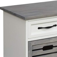 Benjara 3 Drawer Wooden Storage Bench With Plinth Base, Gray, White