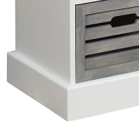 Benjara 3 Drawer Wooden Storage Bench With Plinth Base, Gray, White