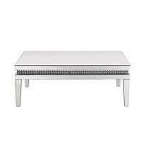 Benjara Mirror Inlay Coffee Table With Faux Crystal Accents, Silver